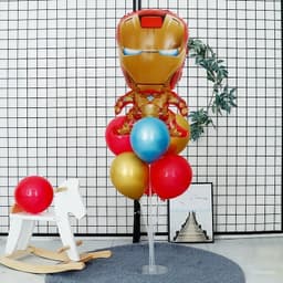 Trụ kèm bóng hình Siêu nhân & người sắt trang trí sinh nhật, bóng hình chủ đề Siêu nhân & người sắt cho bé trai 6