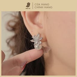 Bông Tai Nữ Cây Xỏ Bạc 925 NHÀ CÚ Phụ Kiện Earjacket Hình Lá Đính Đá Kết Hợp Hạt Ngọc Thanh Lịch 17705 1