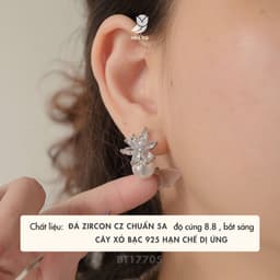 Bông Tai Nữ Cây Xỏ Bạc 925 NHÀ CÚ Phụ Kiện Earjacket Hình Lá Đính Đá Kết Hợp Hạt Ngọc Thanh Lịch 17705 3