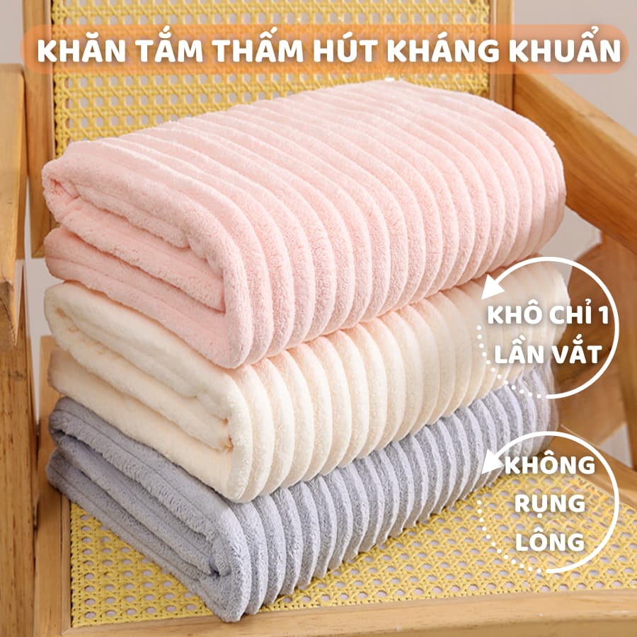Khăn tắm sóng nước siêu thấm hút kích thước 70x140cm hàng nội địa trung chất liệu cao cấp dầy dặn không rụng lông