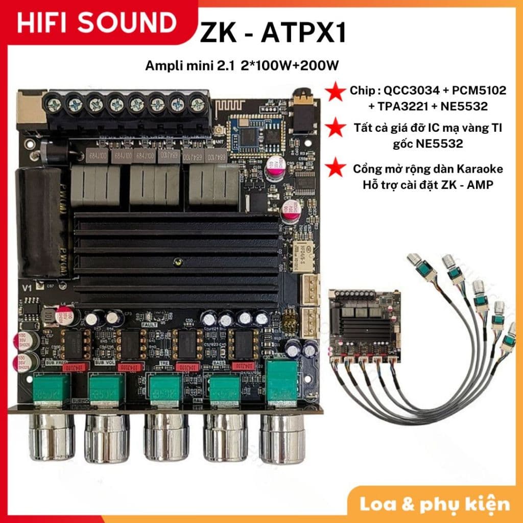 Mạch âm thanh 2.1 Wuzhi ZK- ST21, ZK - APTX1 sử dụng bluetooth QCC3034 chất lượng cao
