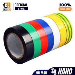Băng keo điện Nano chính hãng dài 20 ya màu đen, trắng, đỏ, vàng, xanh lá, băng dính điện Nano 5