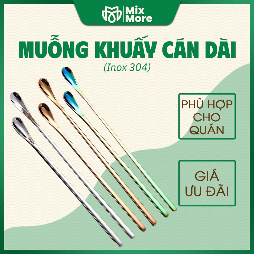 Muỗng,thìa khuấy inox 304 cán dài dùng pha cà phê,trà cao cấp sang trọng an toàn vệ sinh Mixmore