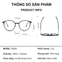 Gọng kính cận thời trang nam nữ NARO EYEWEAR dáng tròn chống tia UV chất liệu nhựa cao cấp - 85065 7