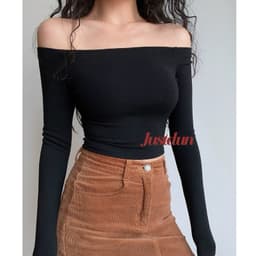 Áo Trễ Vai Tay Dài Nữ JUSTDUN D69 - Ôm Body, Basic, Cotton Mềm Mịn, Tôn Dáng, Thoáng Mát, Co Giãn 9