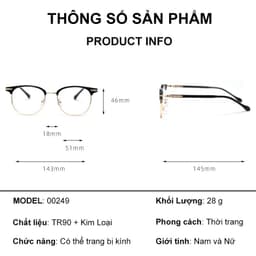 Gọng kính cận thời trang nam nữ NARO EYEWEAR dáng browline chống tia UV chất liệu TITAN - 00AD249 7