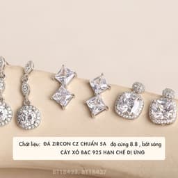 Bông Tai Đá Vuông NHÀ CÚ Đính Đá Cz Zircon 5A Cây Xỏ Bạc 925 Cao Cấp Phong Cách Đi Tiệc Sang Trọng 18422 3