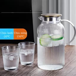 Bộ Bình Nước Thủy Tinh Chịu Nhiệt Bình Đựng Nước Kèm 6 Cốc Thủy Tinh Để Bàn Sang Trọng Dung Tích 1,6L_M119 5