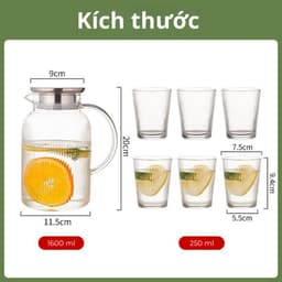Bộ Bình Nước Thủy Tinh Chịu Nhiệt Bình Đựng Nước Kèm 6 Cốc Thủy Tinh Để Bàn Sang Trọng Dung Tích 1,6L_M119 3
