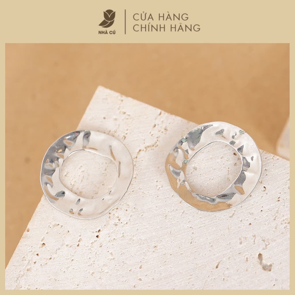 Bông Tai Hình Tròn NHÀ CÚ Bản To Cây Xỏ Bạc 925 Phong Cách Vintage Đi Tiệc 18051