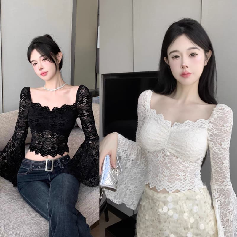 Áo Ren Dài Tay Loe ôm tôn dáng có đệm mút m804