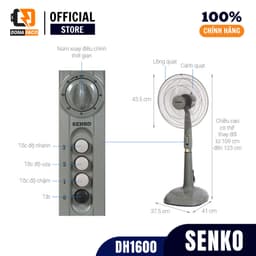 Quạt đứng lỡ senko DH1600 thân sắt, 3 cánh, hẹn giờ, gió mạnh, tiết kiệm đIện bảo hành 2 năm 7