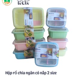 Bộ thau rổ có nắp đậy và miếng chia ngăn tiện lợi rửa rau quả đựng thực phẩm tủ lạnh nhiều màu 1