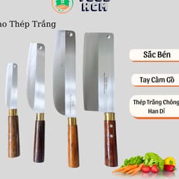 ( 4c ) Bộ Dao Thép Trắng Cán Gỗ Không Han Dỉ Sắc Bén An Toàn Dễ Vệ Sinh 1