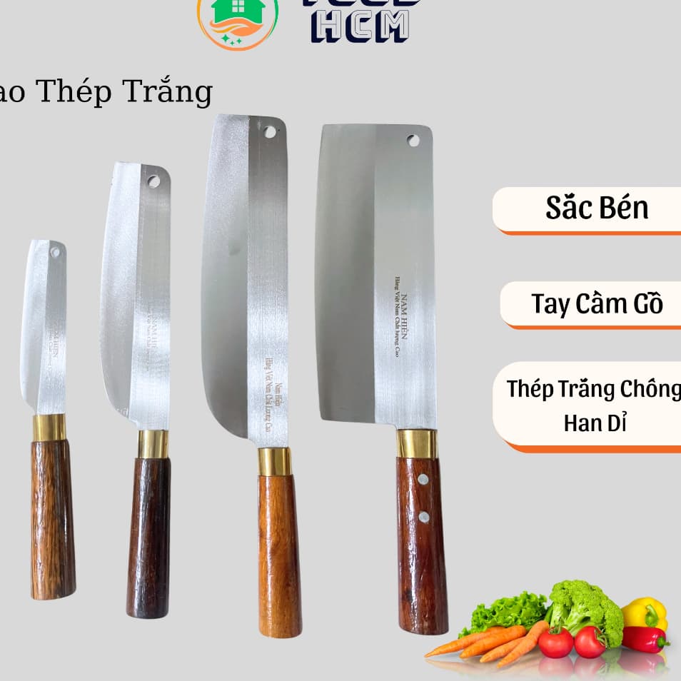 ( 4c ) Bộ Dao Thép Trắng Cán Gỗ Không Han Dỉ Sắc Bén An Toàn Dễ Vệ Sinh