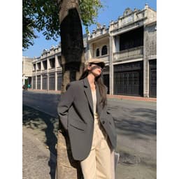 [Sẵn Xám] Áo Blazer Nữ Dáng Dài Áo Vest Nữ Blazer Form Rộng Kiểu Hàn Quốc Áo Khoác Nữ Mùa Đông Đi Làm Đi Chơi AZ1073 3
