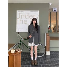 [Sẵn Xám] Áo Blazer Nữ Dáng Dài Áo Vest Nữ Blazer Dáng Rộng Màu Xám Phong Cách Retro Áo Khoác Vest Nữ Kiểu Hàn Quốc AZ10 3