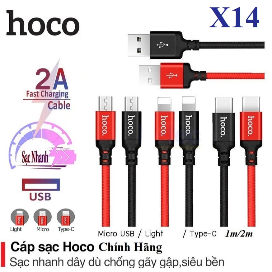Cáp sạc nhanh 2.4A Hoco X14 dài 1M USb ra Micro/ Type-c/ Li@ght@ning