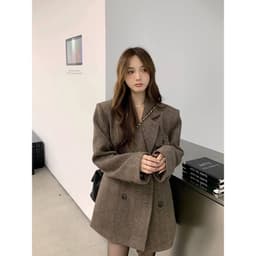 [Sẵn] Áo Blazer Dạ Tweed Dáng Dài Nữ Phong Cách Retro Hàn Quốc Đi Đà Lạt Thu Đông Chali AD2475 1
