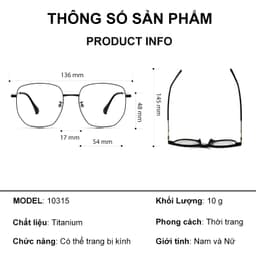 Gọng kính cận thời trang nam nữ  NARO EYEWEAR dáng vuông chống tia UV chất liệu titanium cao cấp - 10AD315 9