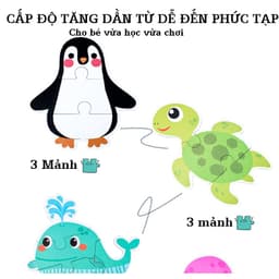 Bộ 6 tranh ghép cho bé 3-6 mảnh có hộp sắt gỗ Puzzle cao cấp 7