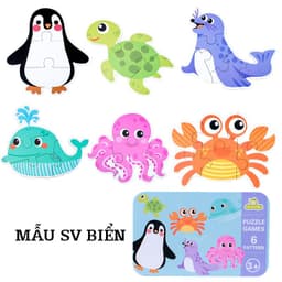 Bộ 6 tranh ghép cho bé 3-6 mảnh có hộp sắt gỗ Puzzle cao cấp 6