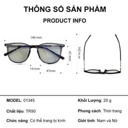 Gọng kính cận thời trang nam nữ ANDU EYEWEAR dáng vuông chống tia UV chất liệu nhựa cao cấp - 30145 9