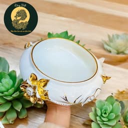 Bát thả hoa bạch ngọc RỒNG VIỆT, bát minh đường sứ trắng dát vàng cao cấp, độc đáo và sang trọng. 1