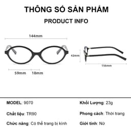 Gọng kính cận thời trang nam nữ ANDU dáng oval chống tia UV chất liệu nhựa phong cách MIUMIU - 9070 9