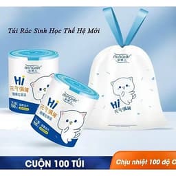 Cuộn 100 Túi Đựng Rác Minaier Tự Phân Hủy Có Dây Rút Chịu Lực Tốt, Không Gỉ Nước VH929 8