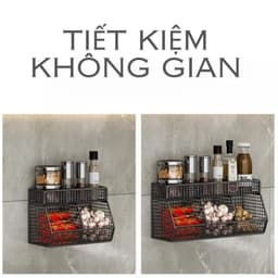 Kệ bếp để gia vị 3 ngăn 2 tầng, kệ để đồ đa năng, khay đựng gia vị hành tỏi dán tường chia ngăn tiện ích 2