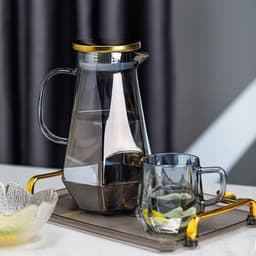 Bộ Bình Cốc Thủy Tinh Chịu Nhiệt Họa Nhám Sần 1L5 + 6 Cốc 260ML Có Viền Vàng 2