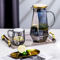 Bộ Bình Cốc Thủy Tinh Chịu Nhiệt Họa Nhám Sần 1L5 + 6 Cốc 260ML Có Viền Vàng 8