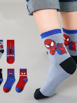 Bộ 10 Đôi Tất Trẻ Em Tuổi 1-10, Cổ Cao Chất Cotton Hình Siêu Nhân Nhện Dễ Đeo, Thoáng Khí, Co Dãn Tối Ưu 3