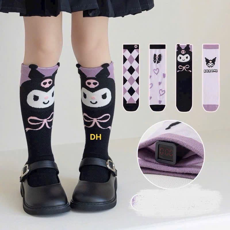 T06 Set 10 đôi tất bốt cổ cao, tất kuromi cho bé gái, vớ chân trẻ e cao cổ dài họa tiết sanrio dễ thương