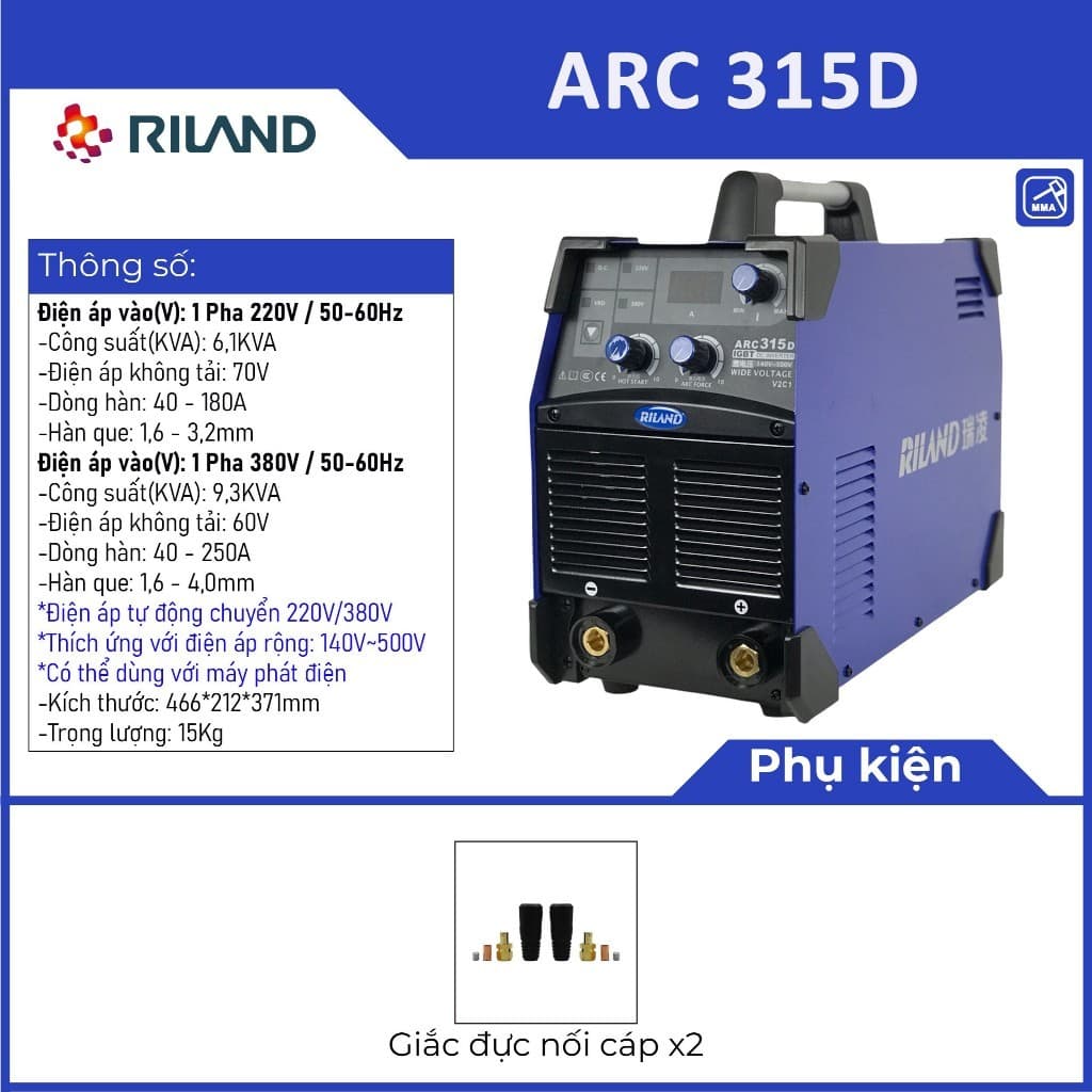 Máy Hàn RILAND ARC 315D - Hàn Được Điện Áp Rộng (220V/380V)