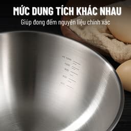 Set 3 Bát Âu Trộn Bột, Thau Trộn Salad Inox 304 Có Vạch Chia Dung Tích Tiện Lợi 5