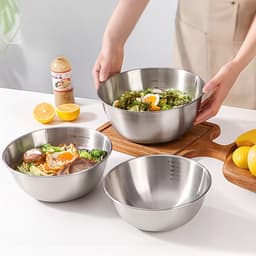 Set 3 Bát Âu Trộn Bột, Thau Trộn Salad Inox 304 Có Vạch Chia Dung Tích Tiện Lợi 6