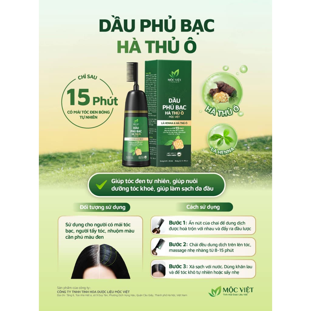 CHÍNH HÃNG Dầu Gội Phủ Bạc Mềm Mượt Mộc Việt