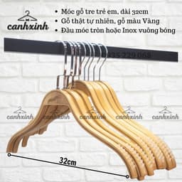 (COMBO 10 CÁI) Móc Treo Quần Áo Gỗ Vàng Trẻ Em, Móc Gỗ Tre Có Đệm Vai Chống Trượt 1