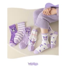 Set 5 Đôi Tất Kuromi Cho Bé🍀FREESHIP🍀Tất Cổ Cao Cotton Mềm Mại,Thiết Kế Đáng Yêu, Ôm Sát, Chống Trơn Trượt. 1