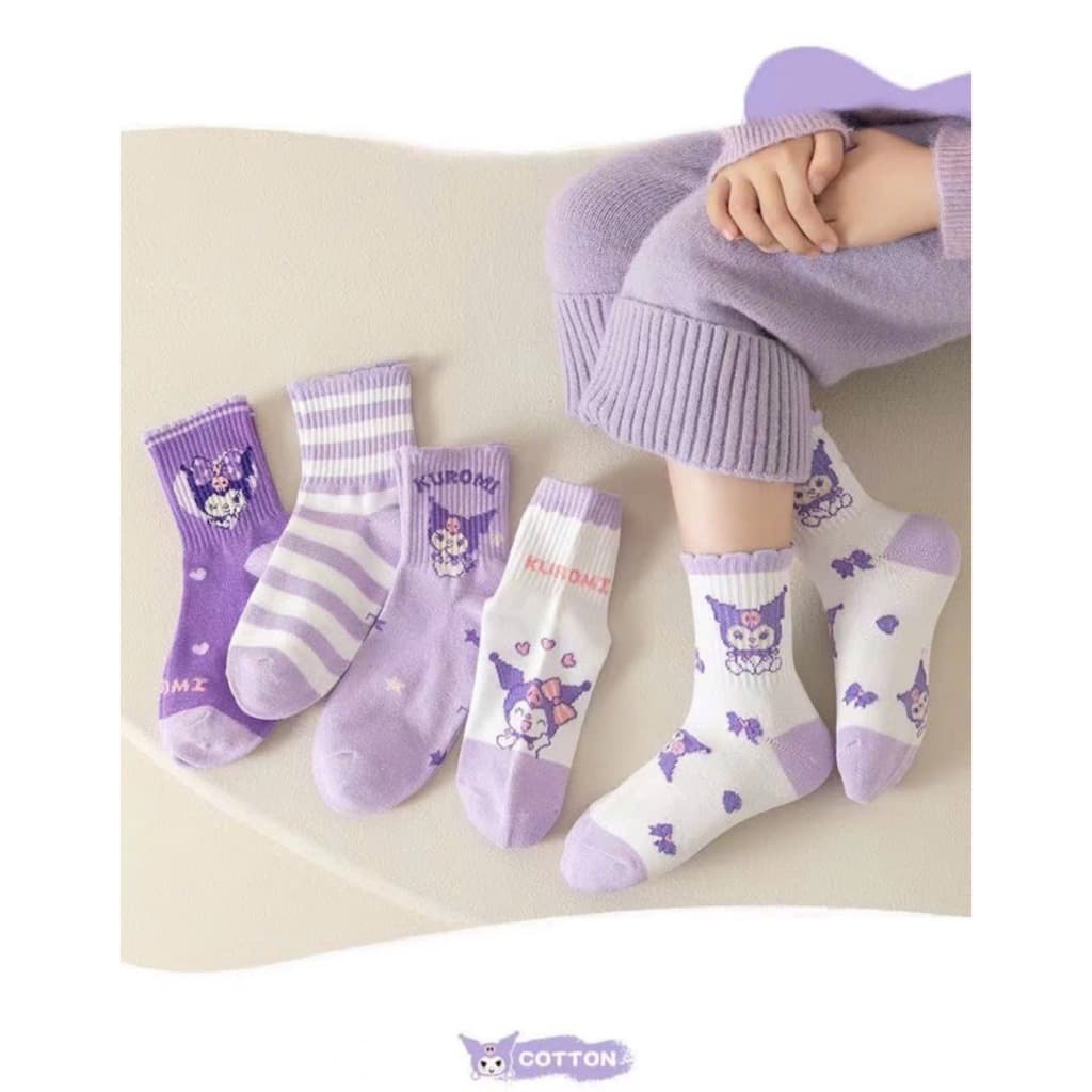 Set 5 Đôi Tất Kuromi Cho Bé🍀FREESHIP🍀Tất Cổ Cao Cotton Mềm Mại,Thiết Kế Đáng Yêu, Ôm Sát, Chống Trơn Trượt.