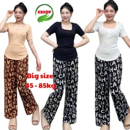 Đồ Bộ Nữ Bigsize ESHOP DB678 Áo Tay Ngắn Phối Quần Ống Rộng, Set Mặc Nhà Thoải Mái Dễ Phối 2