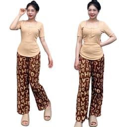 Đồ Bộ Nữ Bigsize ESHOP DB678 Áo Tay Ngắn Phối Quần Ống Rộng, Set Mặc Nhà Thoải Mái Dễ Phối 4