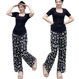 Đồ Bộ Nữ Bigsize ESHOP DB678 Áo Tay Ngắn Phối Quần Ống Rộng, Set Mặc Nhà Thoải Mái Dễ Phối 5