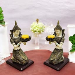Tượng tiên nữ thắp đèn Rồng Việt, Cô tiên thái màu sắc, cao 16cm. 6