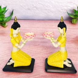 Tượng tiên nữ thắp đèn Rồng Việt, Cô tiên thái màu sắc, cao 16cm. 7