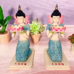 Tượng tiên nữ thắp đèn Rồng Việt, Cô tiên thái màu sắc, cao 16cm. 3