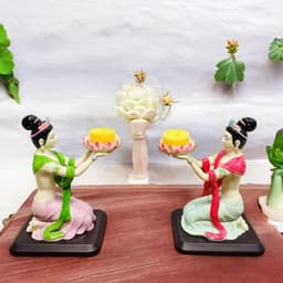 Tượng tiên nữ thắp đèn Rồng Việt, Cô tiên thái màu sắc, cao 16cm. 5