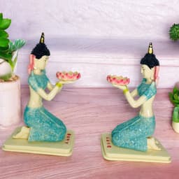 Tượng tiên nữ thắp đèn Rồng Việt, Cô tiên thái màu sắc, cao 16cm. 4